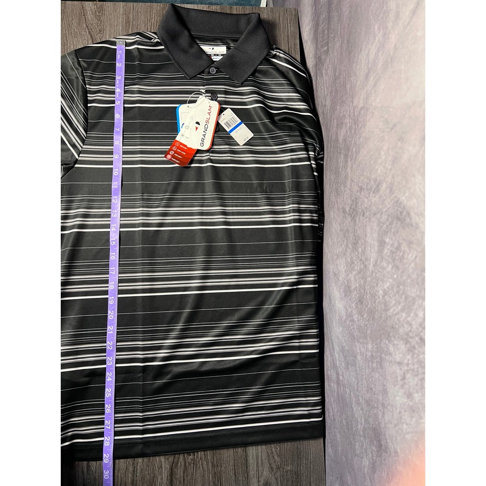 Grand Slam Airflow Striped Golf Polo NWT Black Gray Men's XL Performance - Picture 8 of 8
